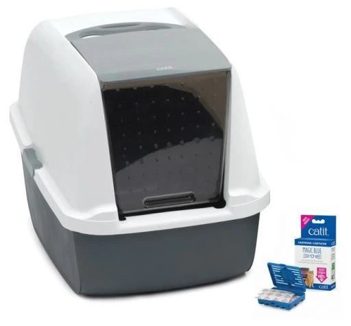 Catit Magic Blue Covered Litter Box Magic Blue With Retractable Cover 3 Catit Magic Blue Covered Litter Box Magic Blue With Retractable Cover